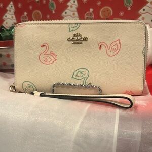 Coach Cream Clutch with Pink and Green Accents